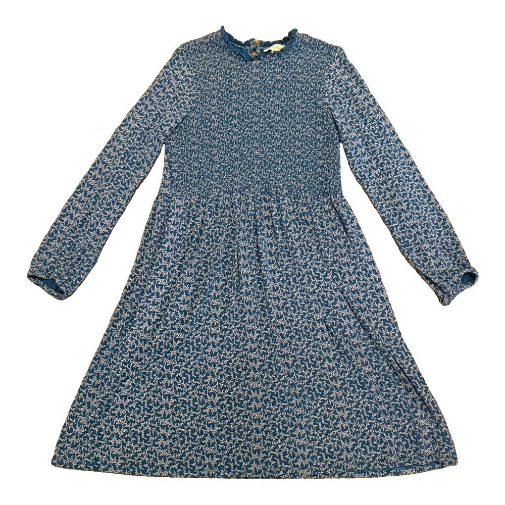 Matilda Jane Just Imagine Audra Womens Smocked Dress Blue Leaf Floral Boho Sz L